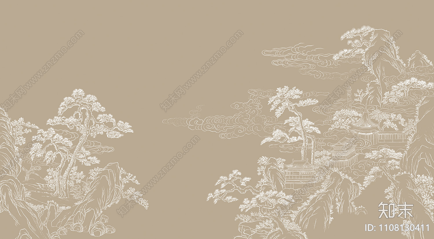新中式山水壁画贴图下载【ID:1108130411】