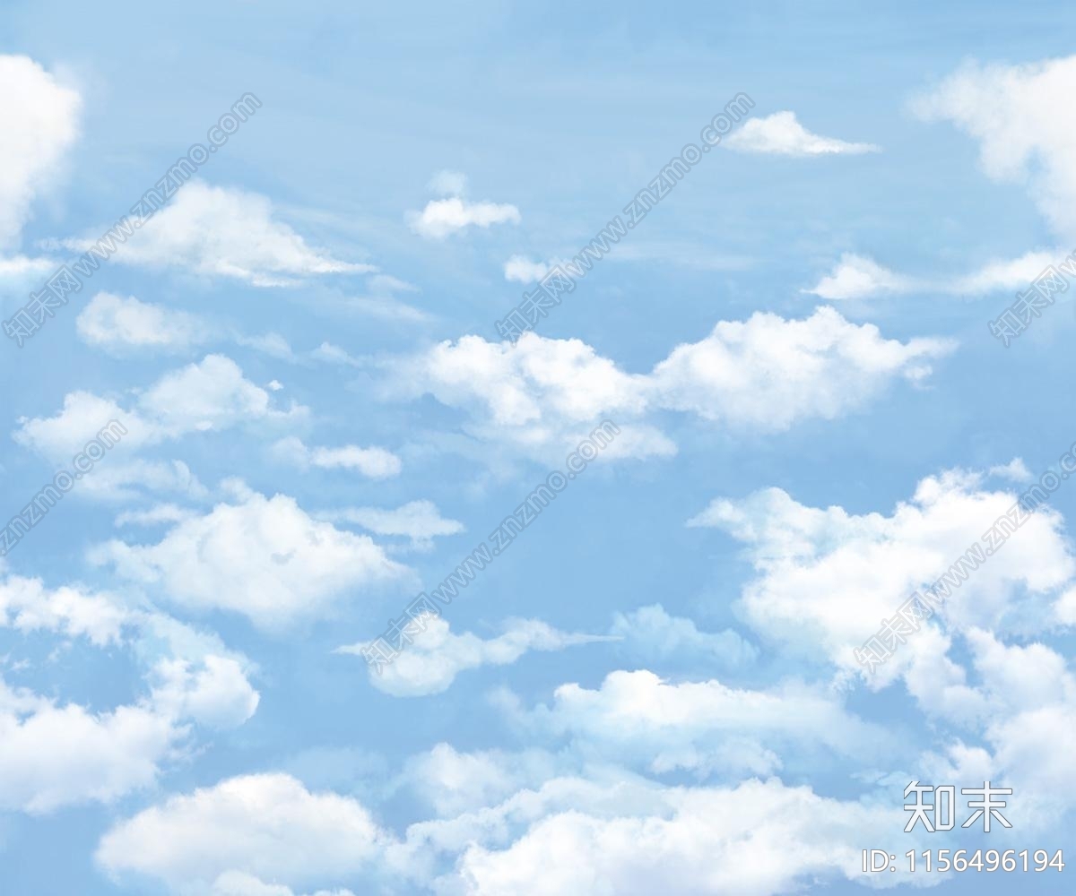蓝色云朵卡通壁纸壁画贴图下载【ID:1156496194】