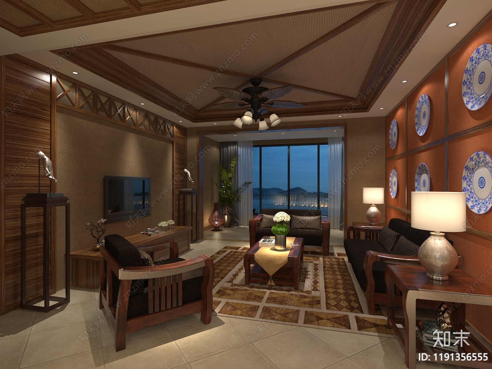 原木家居客厅3D模型下载【ID:1191356555】