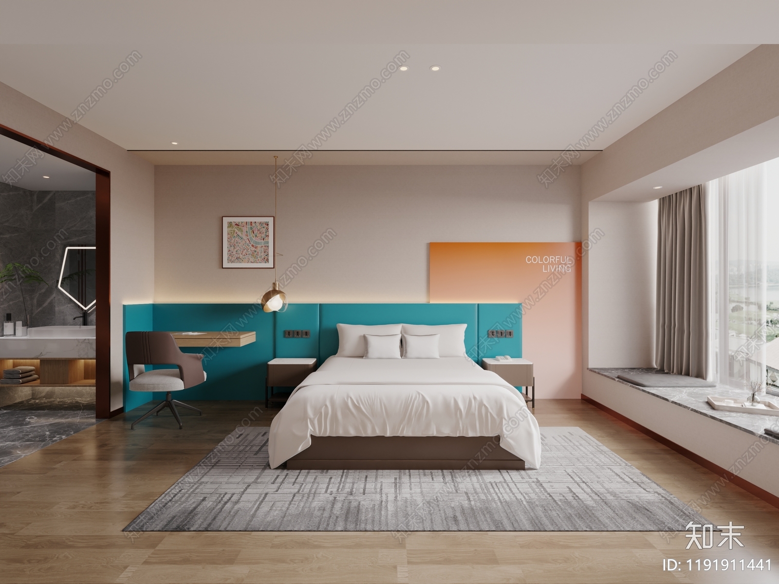 现代极简酒店客房3D模型下载【ID:1191911441】