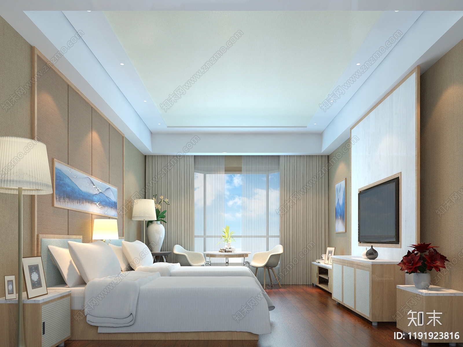 现代酒店标间3D模型下载【ID:1191923816】