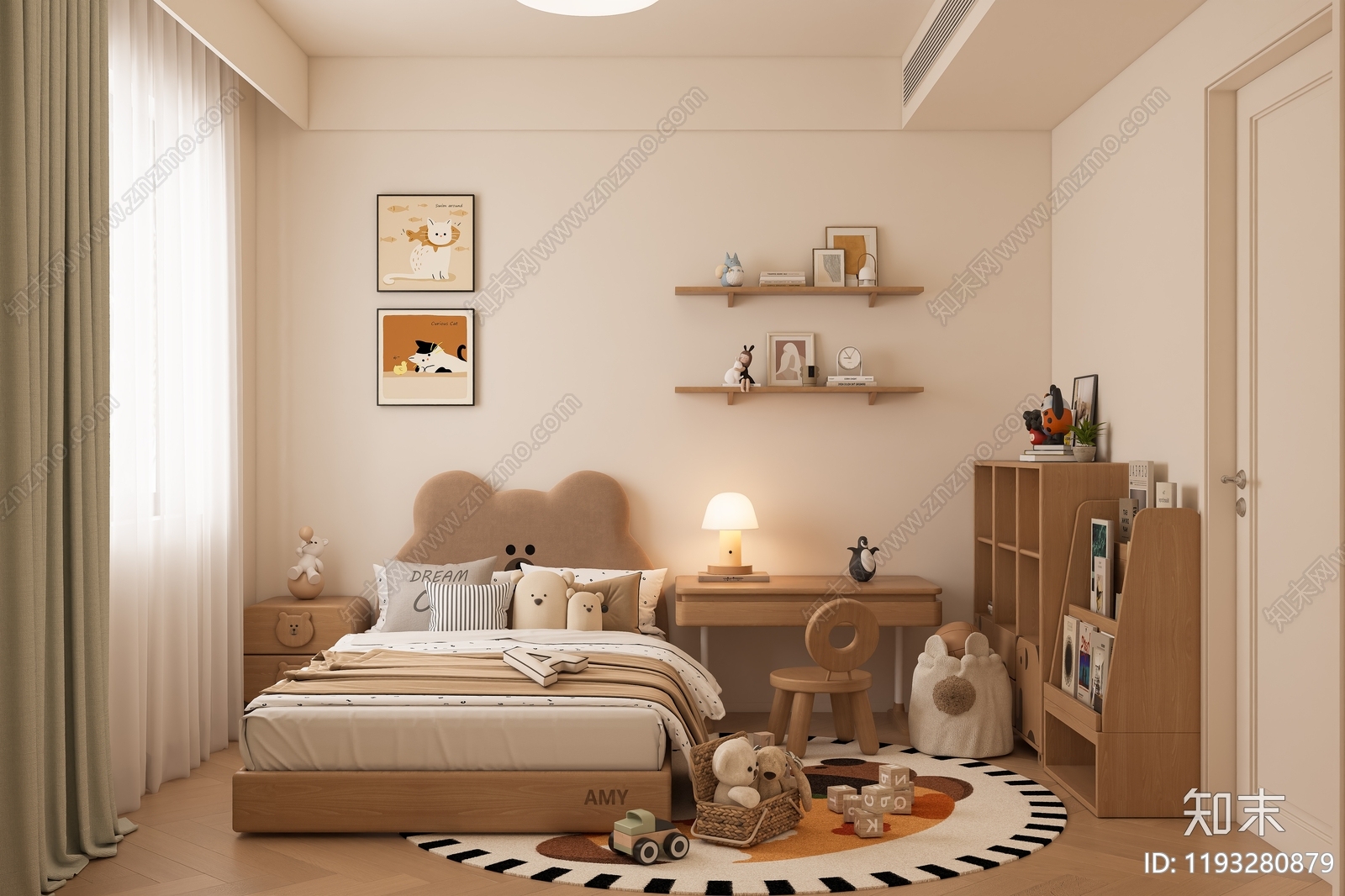 原木通用儿童房3D模型下载【ID:1193280879】