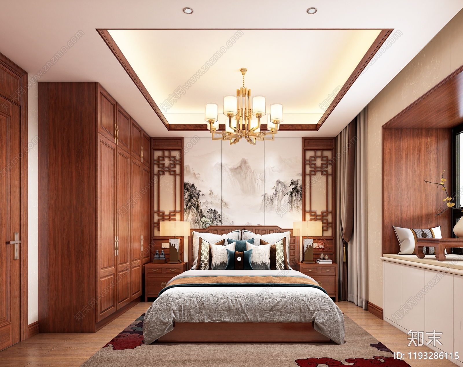新中式中式主卧3D模型下载【ID:1193286115】