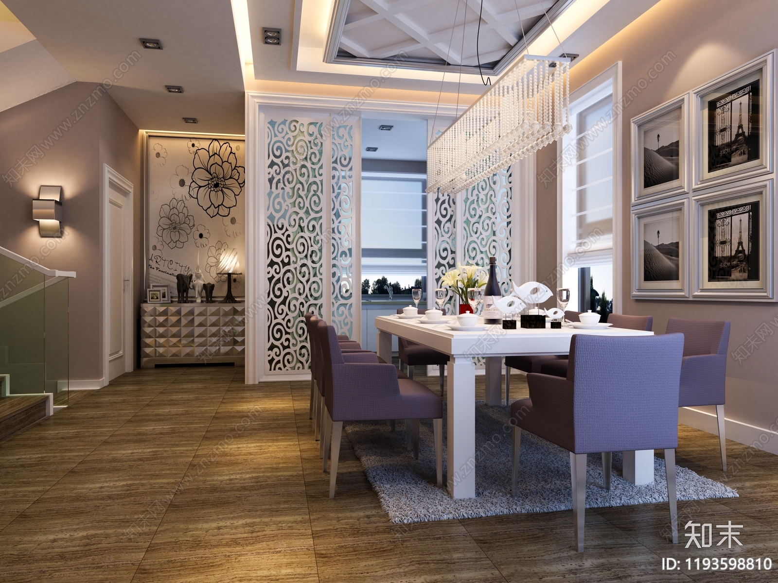 现代简欧家居餐厅3D模型下载【ID:1193598810】